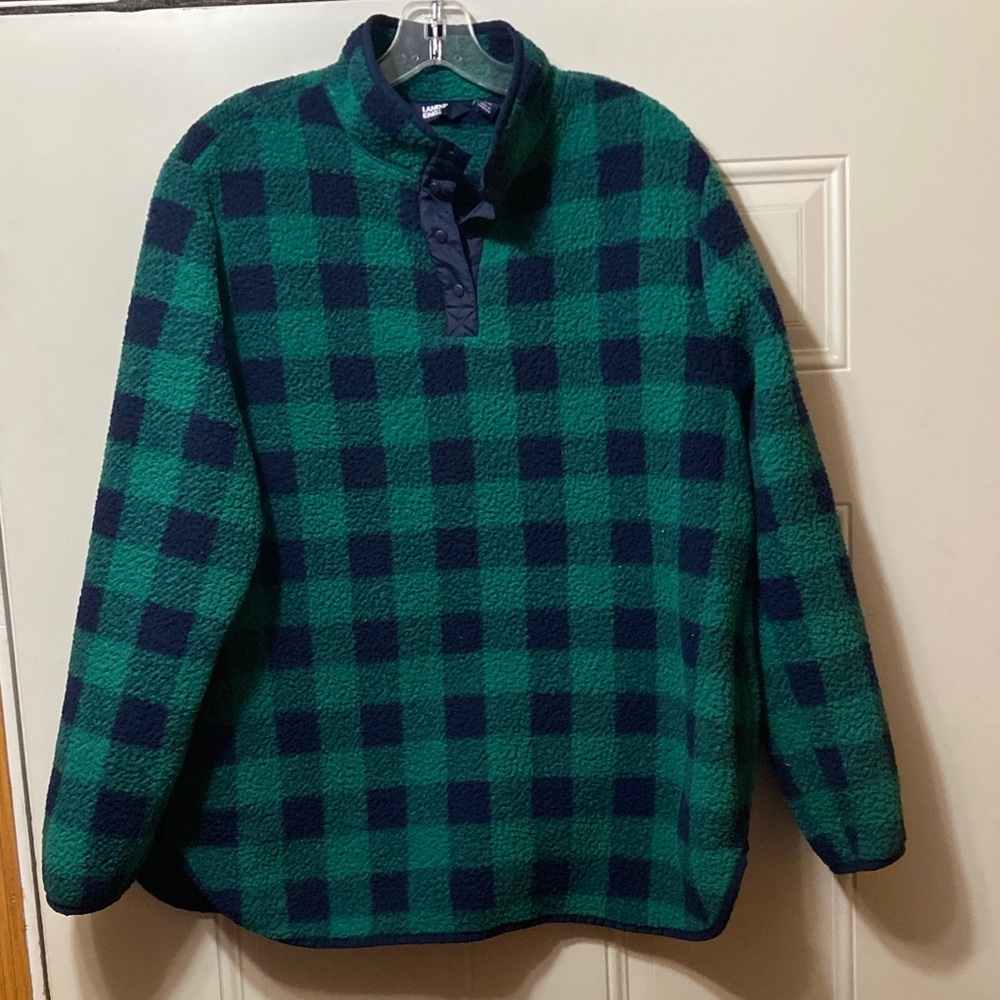 Land’s End Green and Blue‎ Checkered Fleece Jacket L